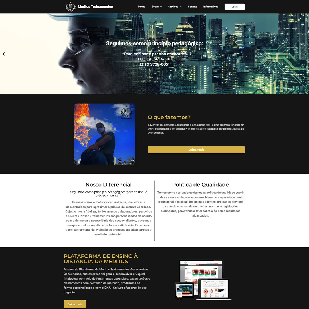 Site desenvolvido para Meritus Treinamentos