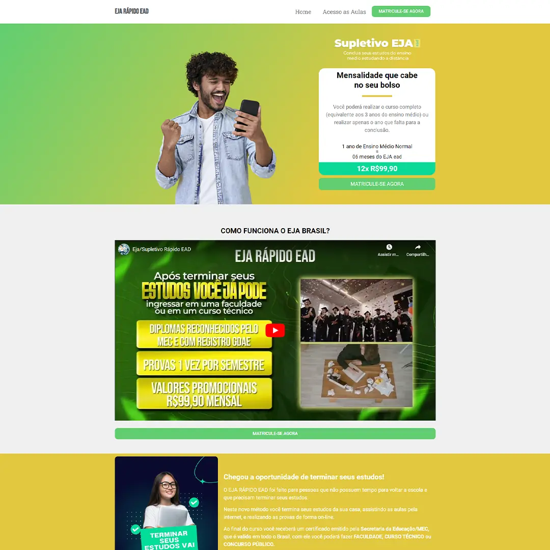 Site desenvolvido para EJA RAPIDO EAD