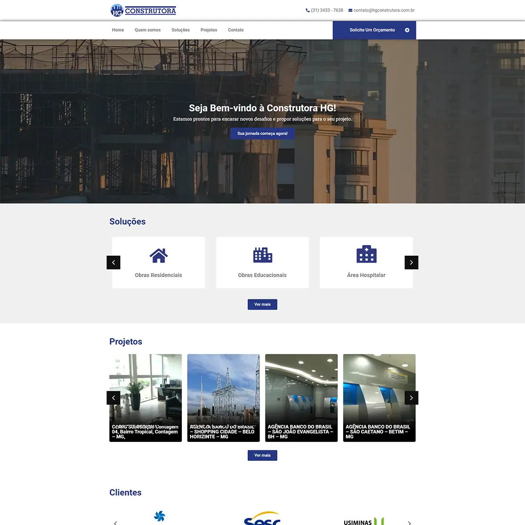 Site desenvolvido para HG Construtora