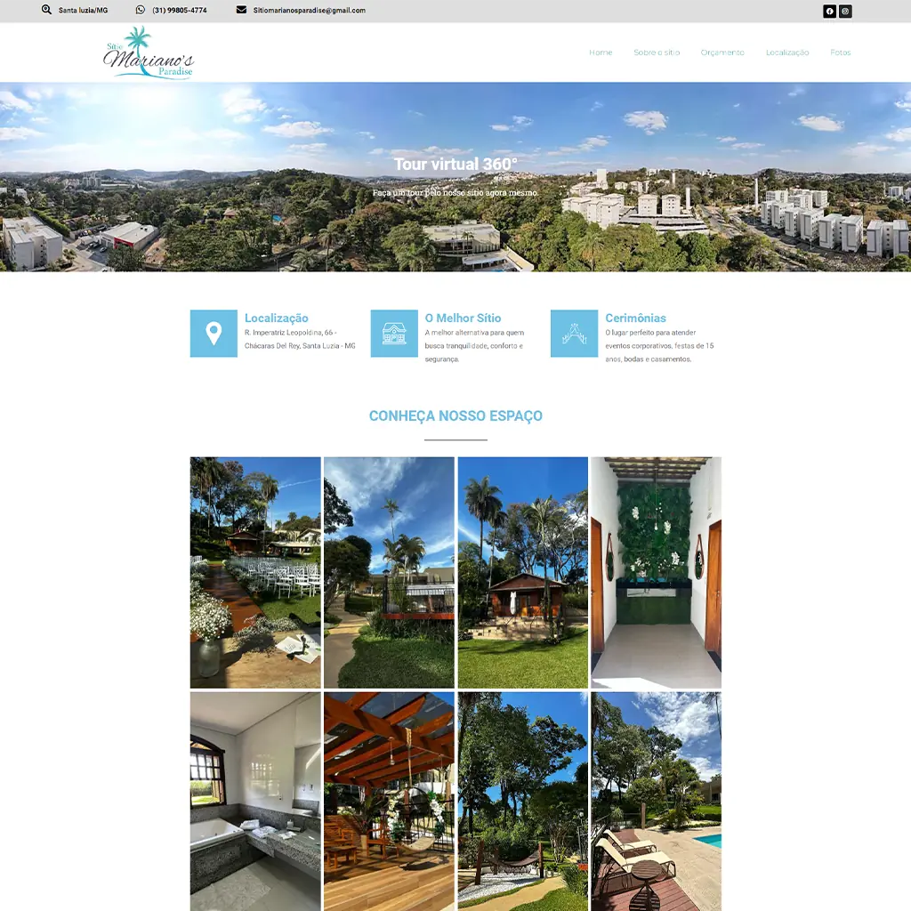 Site desenvolvido para Sitio Marianos Paradise