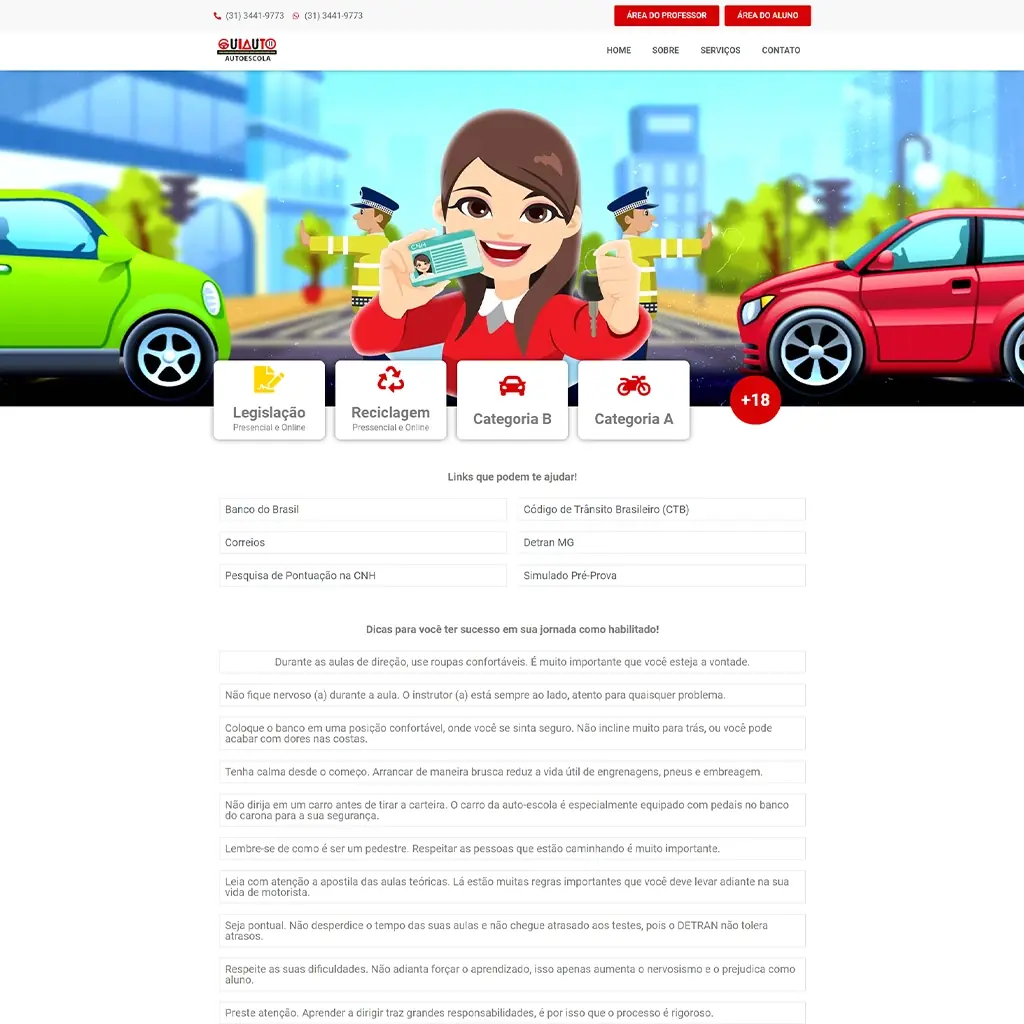 Site desenvolvido para AUTOESCOLA GUIAUTO